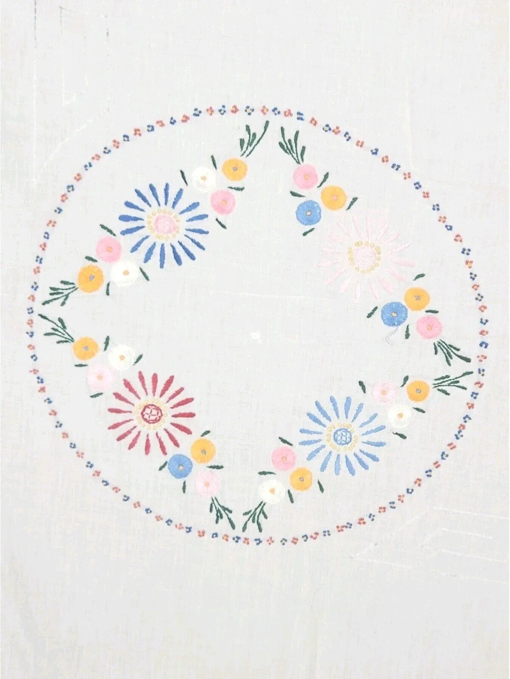 Vintage 1940s Tablecloth Hand Embroidered Art Deco 100% Cotton Summer Quilt Ooak